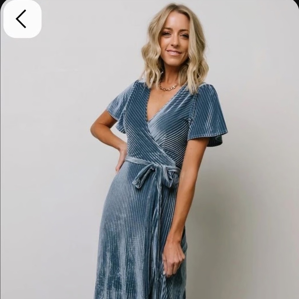Baltic Born Slate Blue Velvet Wrap Maxi Dress